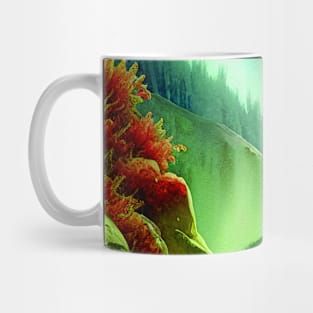 Digital Painting Of a Lush Wet Green Natural Mountains Mug